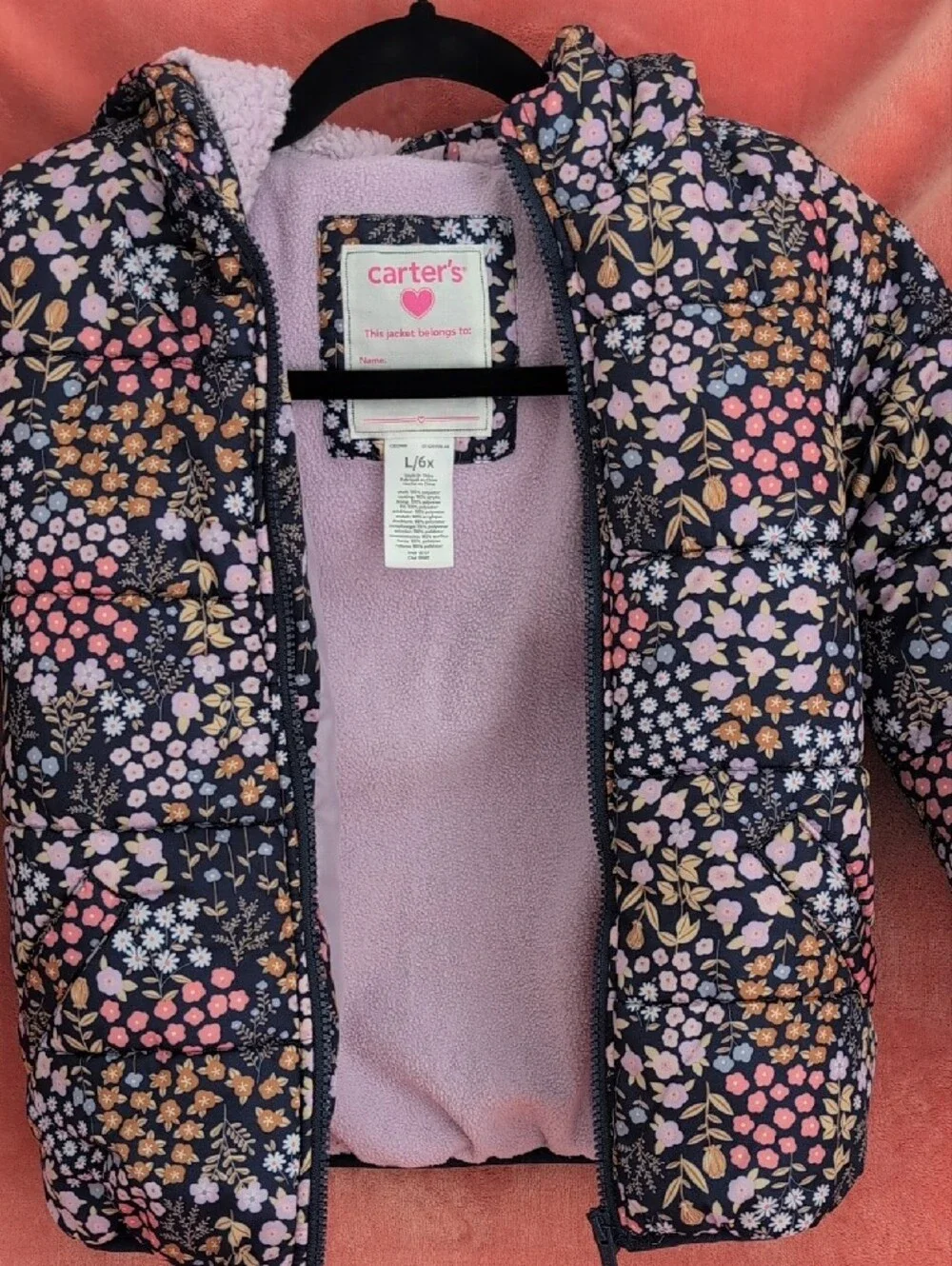Carter's Girls Floral Hooded Puffer Winter Jacket